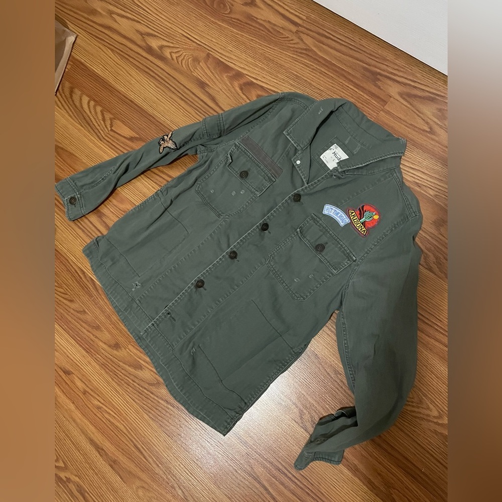 Olive Green Distressed Mudd Lightweight Jacket With Patches